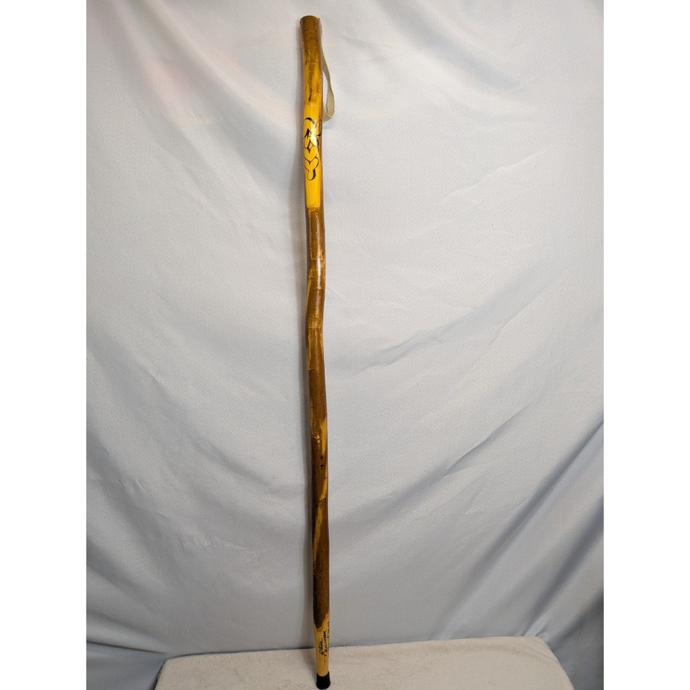 Hand Carved Wood Hiking Stick 56" Navy Veteran Signed Folk Art Walking Staff